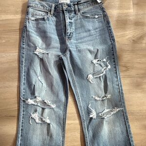 Classic Distressed Straight Leg Jeans - Light Blue